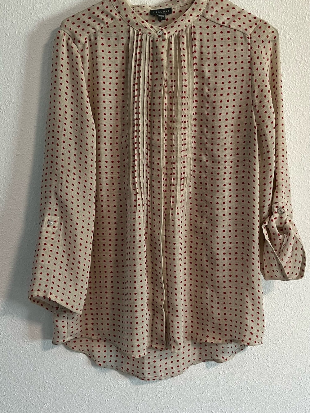 Lilla P Cream Blouse with Red Dot Print Size Small